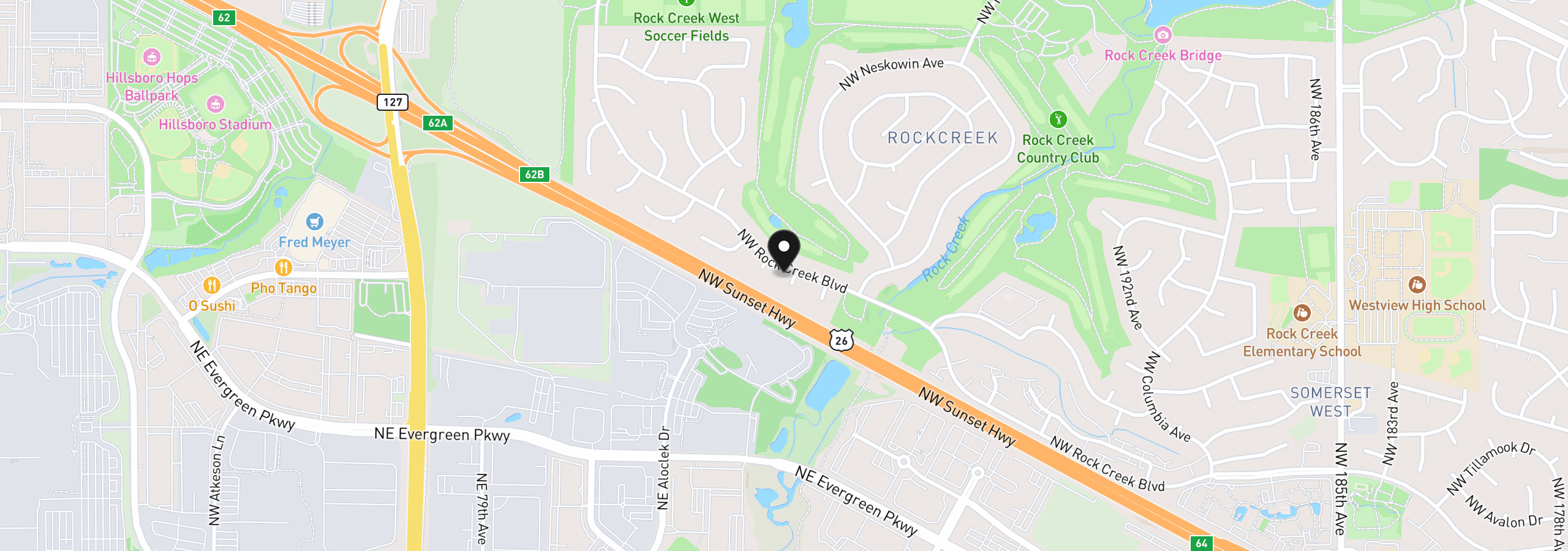Map showing the location of 20370 NW Rock Creek Blvd, Portland, OR 97229
