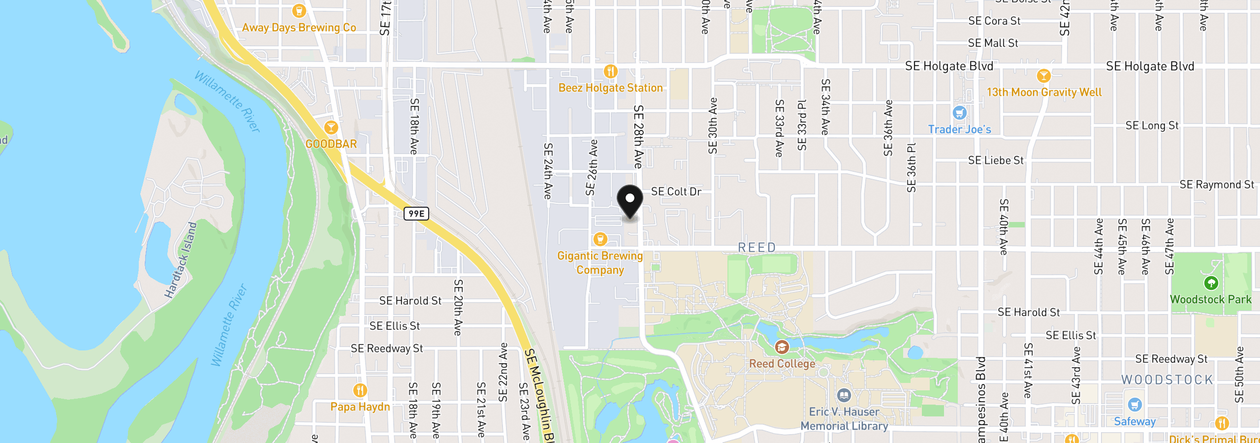 Map showing the location of 5177 SE 28th Ave 5, Portland, OR 97202