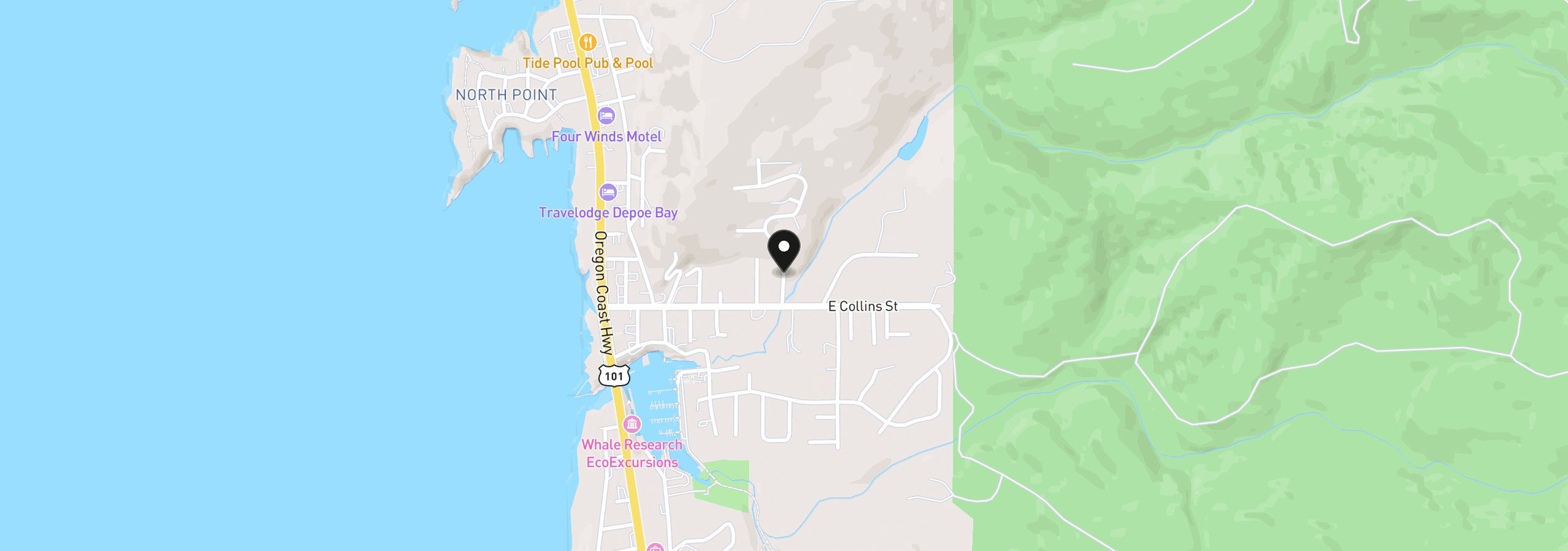 Map showing the location of 1128 NE Seascape Ave, Depoe Bay, OR 97341