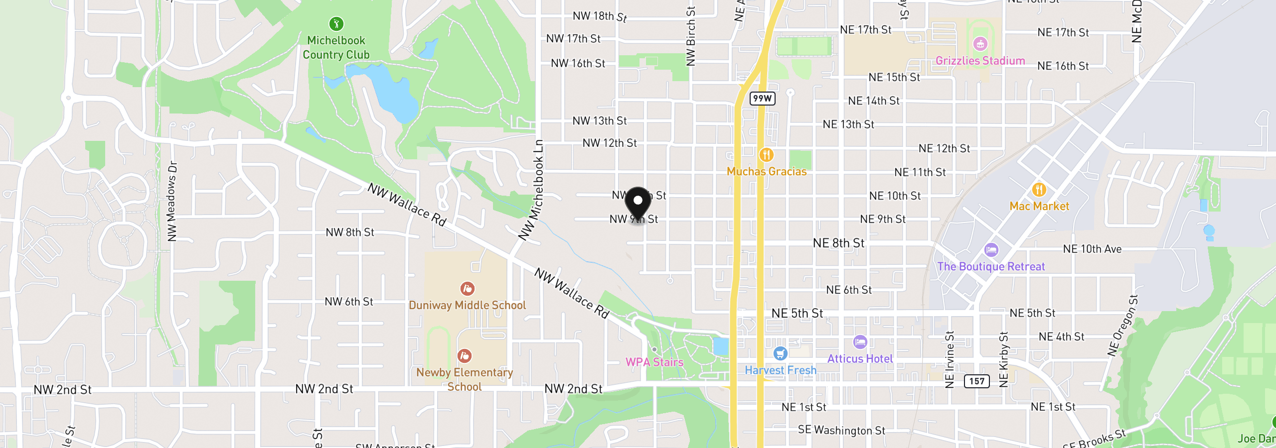 Map showing the location of 835 NW Yamhill St, McMinnville, OR 97128