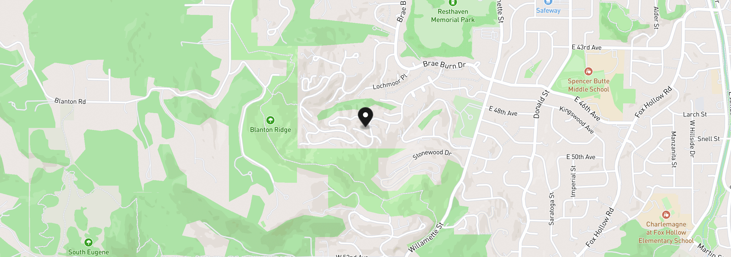 Map showing the location of 551 Brookside Dr, Eugene, OR 97405