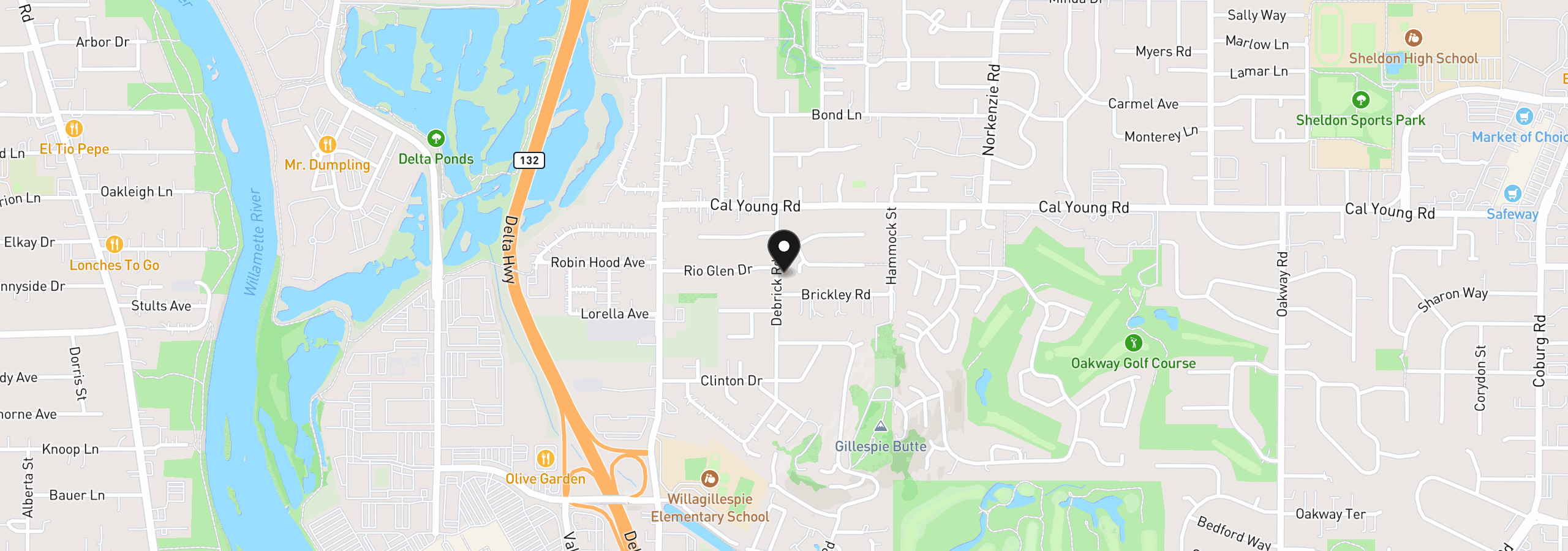 Map showing the location of 1315 Debrick Rd, Eugene, OR 97401