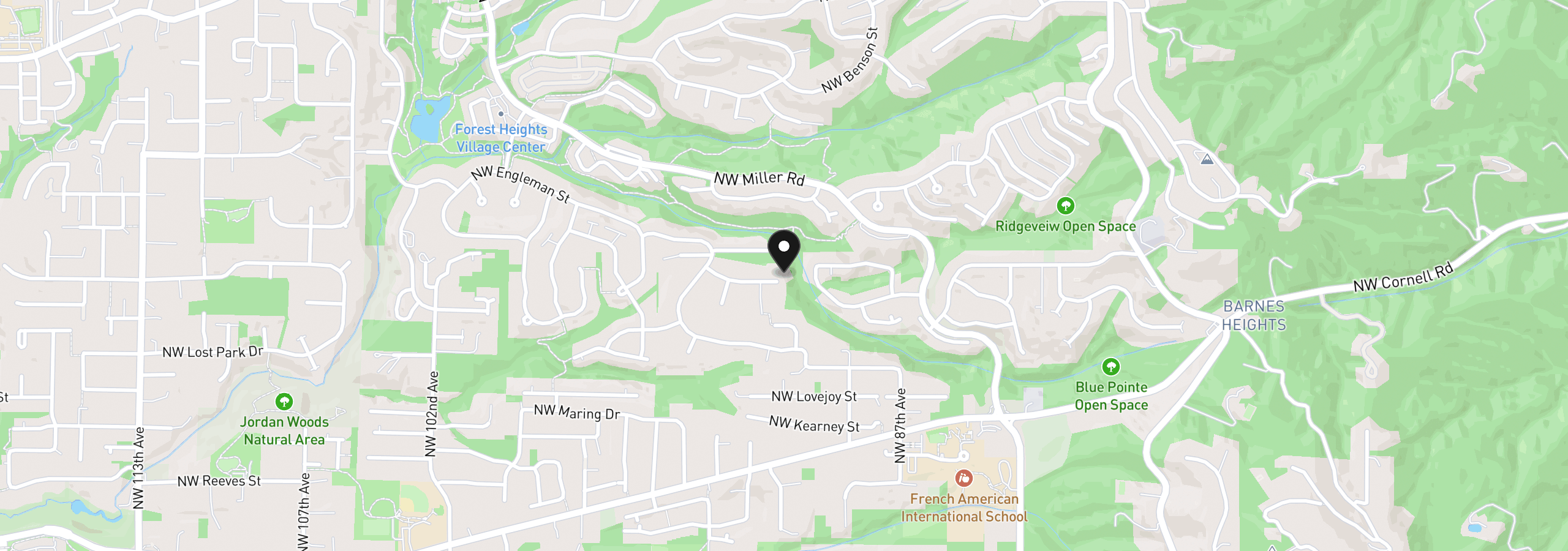 Map showing the location of 9105 NW Fullner Ct, Portland, OR 97229
