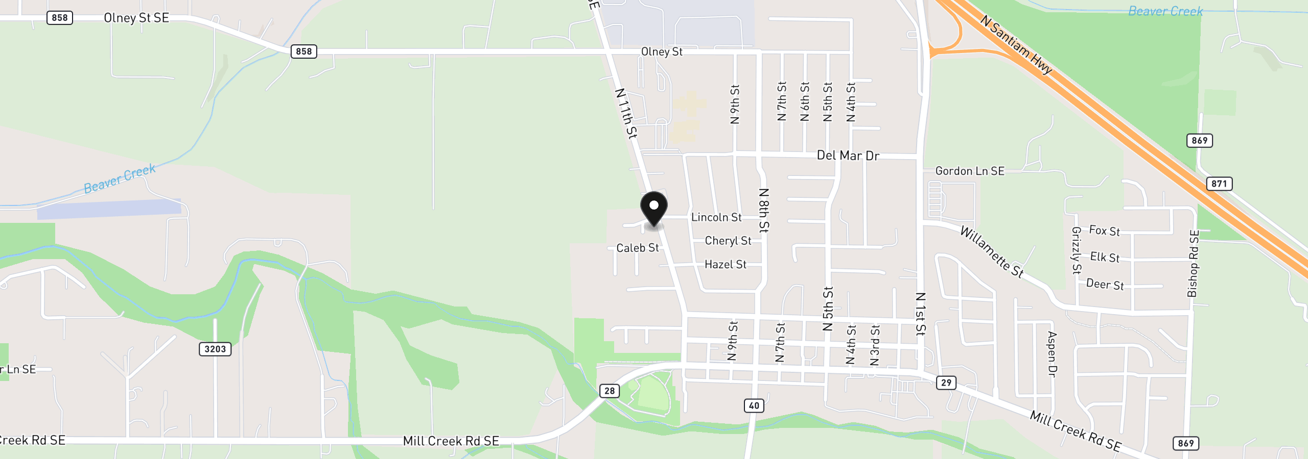 Map showing the location of 1100 Lincoln Ct, Aumsville, OR 97325