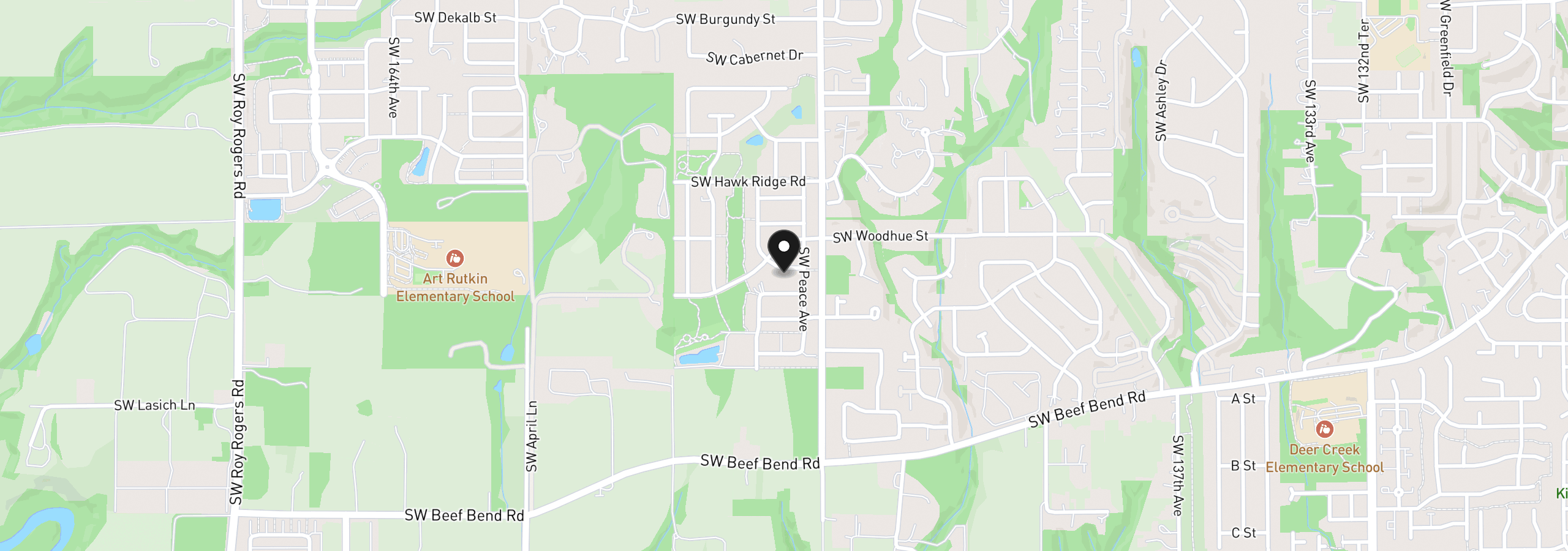 Map showing the location of 15747 SW Vanderwood Ave, Tigard, OR 97224