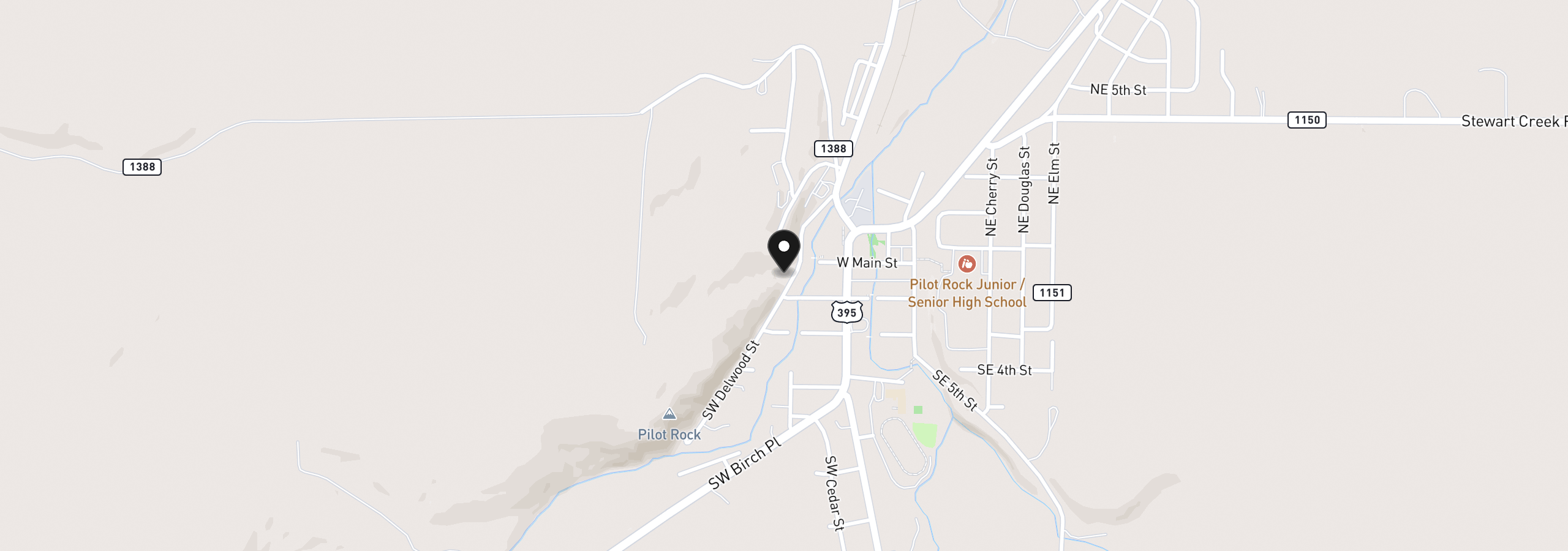 Map showing the location of 165 SW Delwood St, Pilot Rock, OR 97868