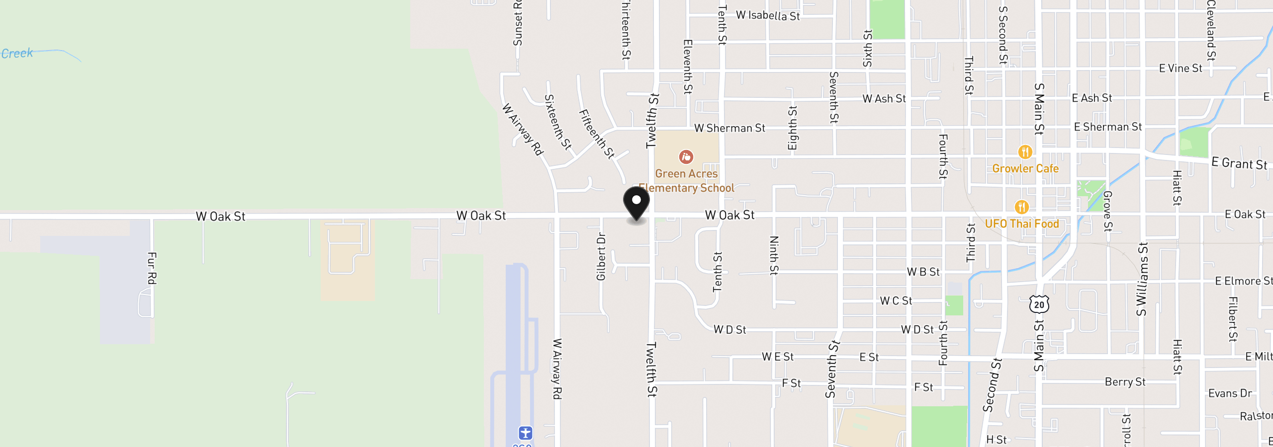 Map showing the location of 1110 W Oak St, Lebanon, OR 97355
