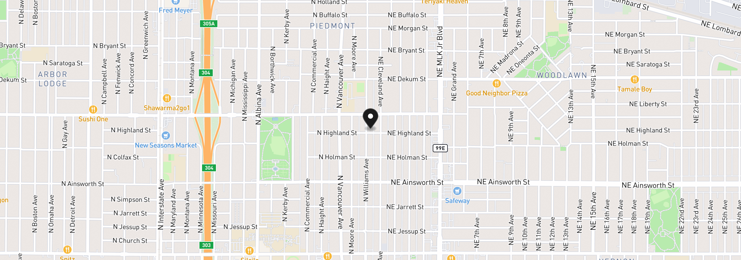 Map showing the location of 6406 N Williams Ave, Portland, OR 97217
