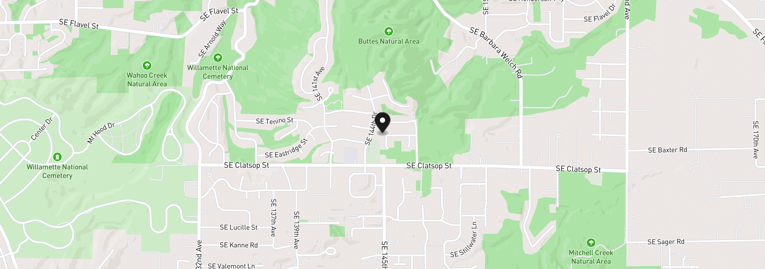 Map showing the location of 14439 SE Crystal St, Portland, OR 97236