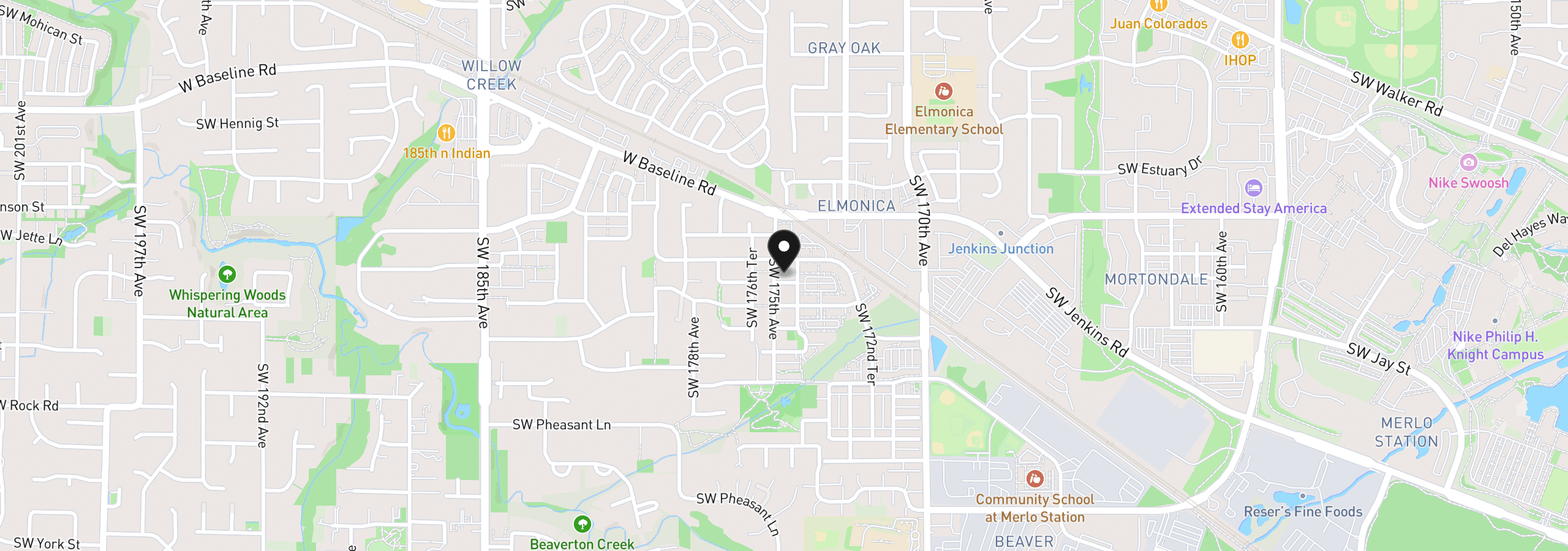 Map showing the location of 17483 SW September Ln, Beaverton, OR 97003