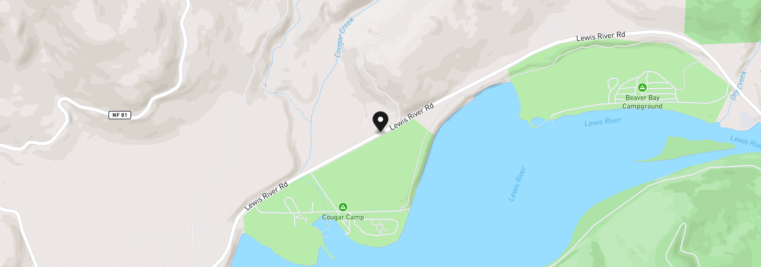 Map showing the location of Cabin 36 Northwoods, Cougar, Wa 98616