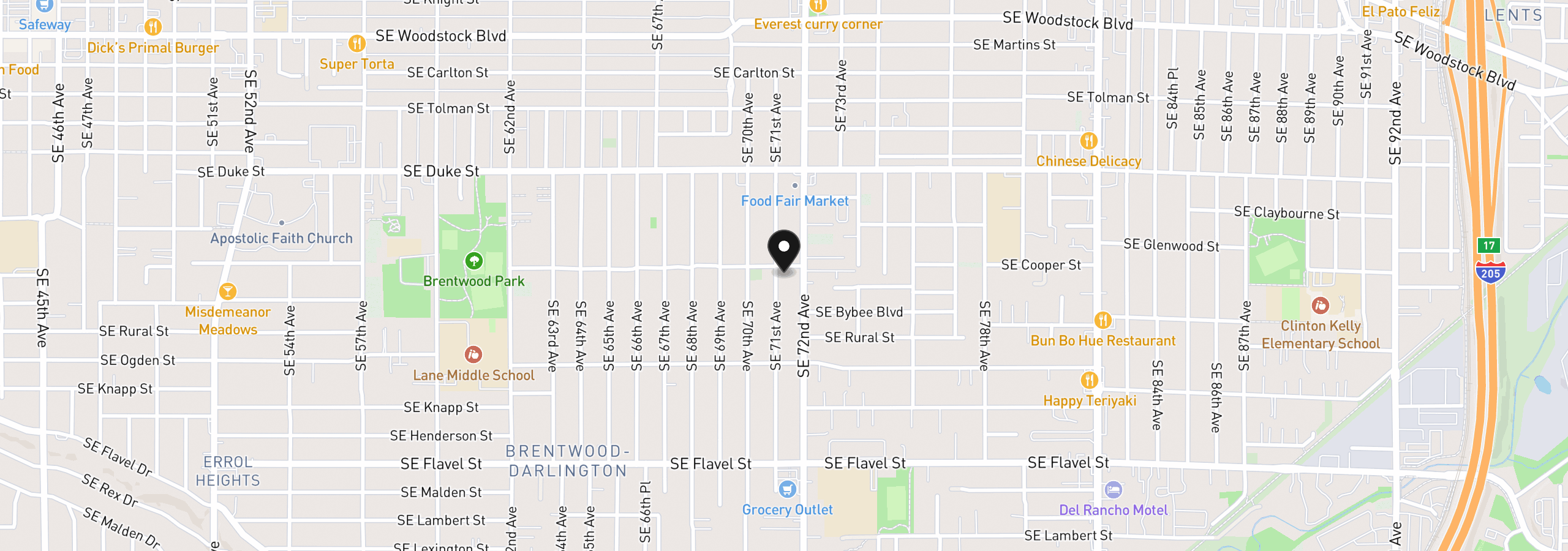 Map showing the location of 7106 SE Cooper St, Portland, OR 97206