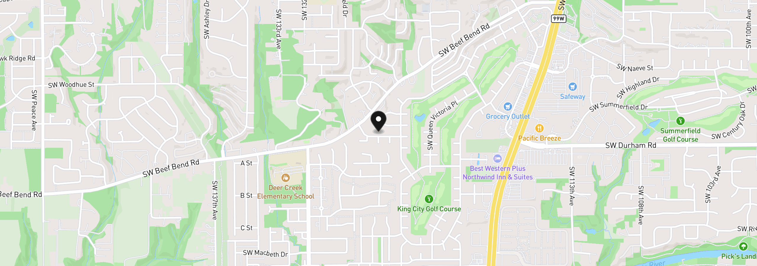 Map showing the location of 12635 SW Prince Albert St, King City, OR 97224