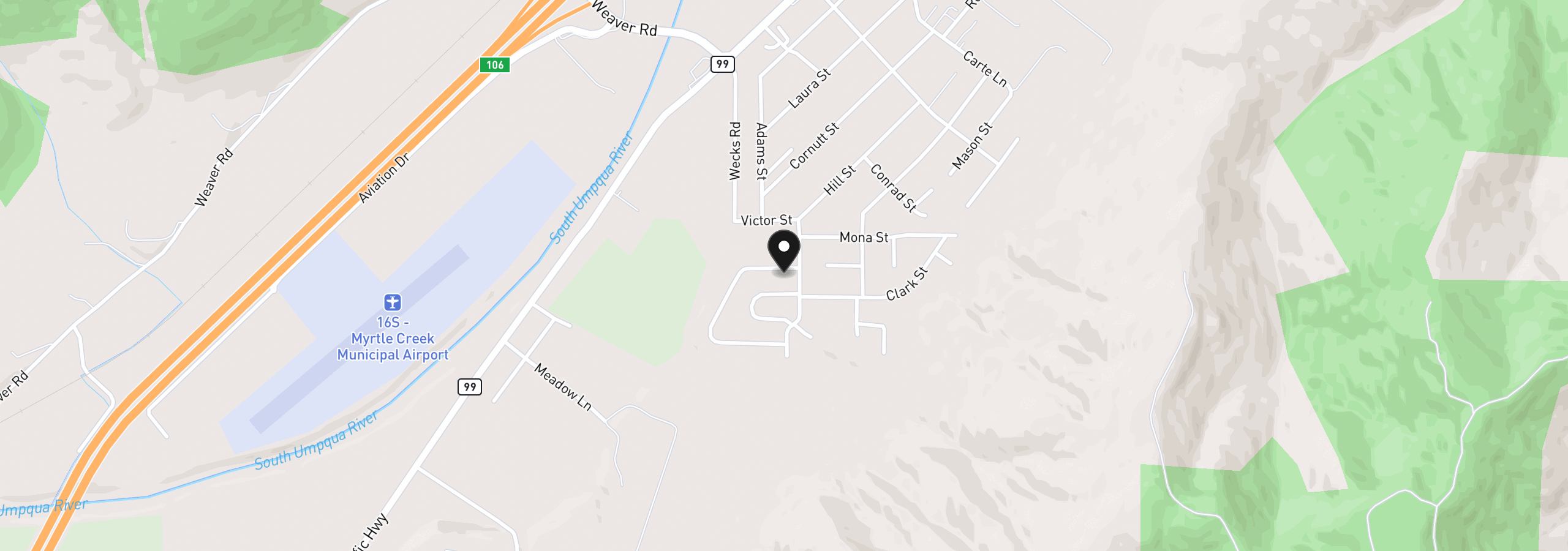 Map showing the location of 124 Donald Ter, Myrtle Creek, OR 97457