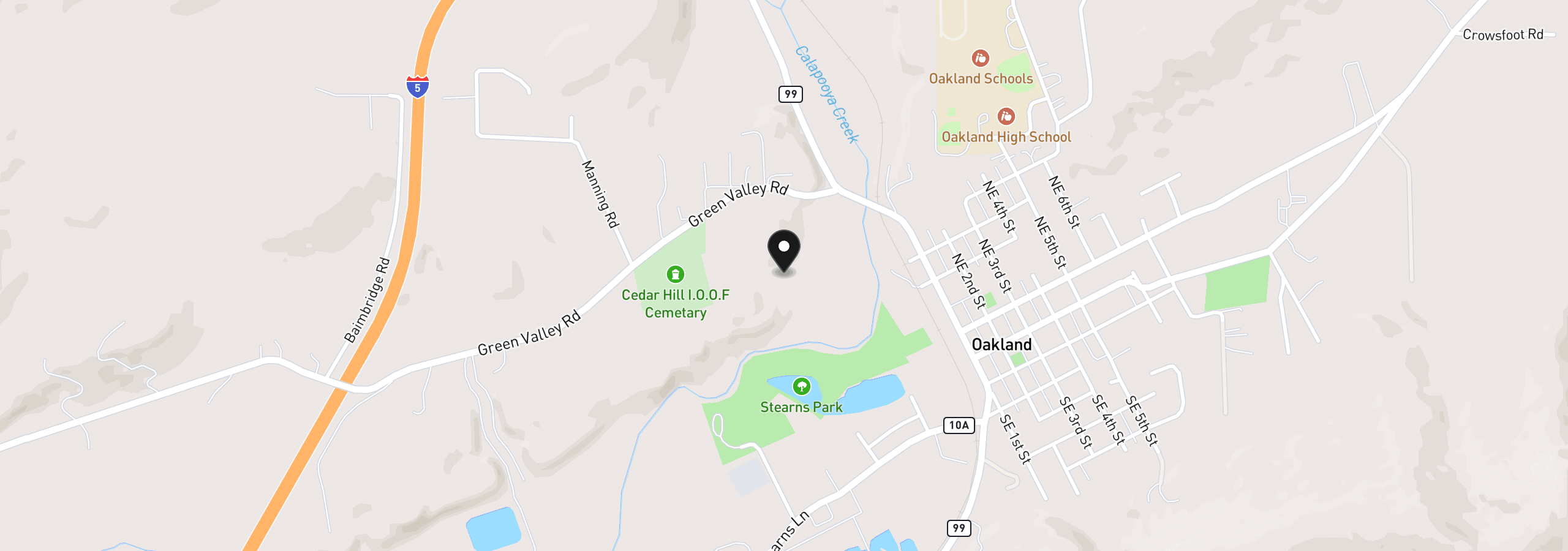 Map showing the location of 106 Green Valley Rd, Oakland, OR 97462