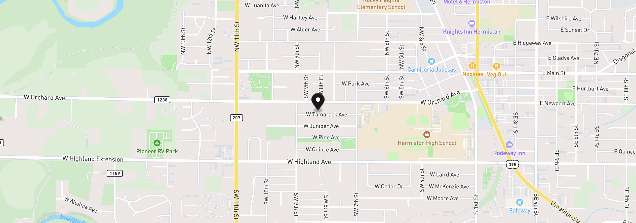 Map showing the location of 820 W Tamarack Ave, Hermiston, OR 97838