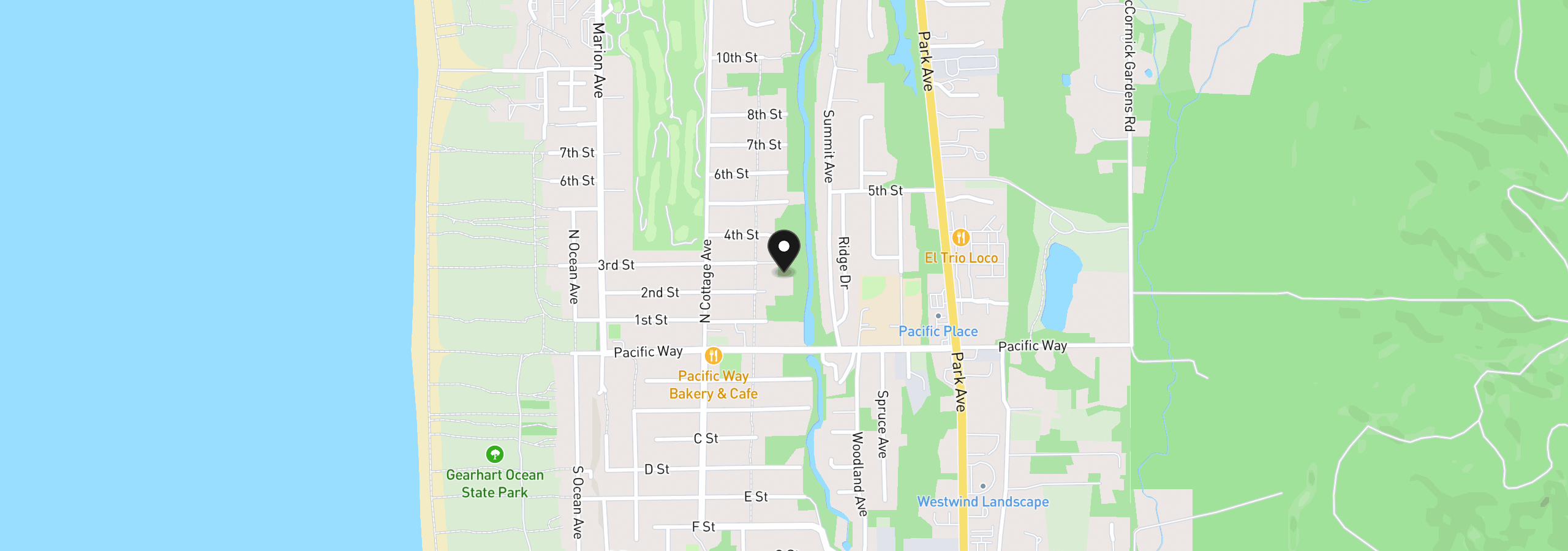 Map showing the location of 735 3rd Ave, Gearhart, OR 97138