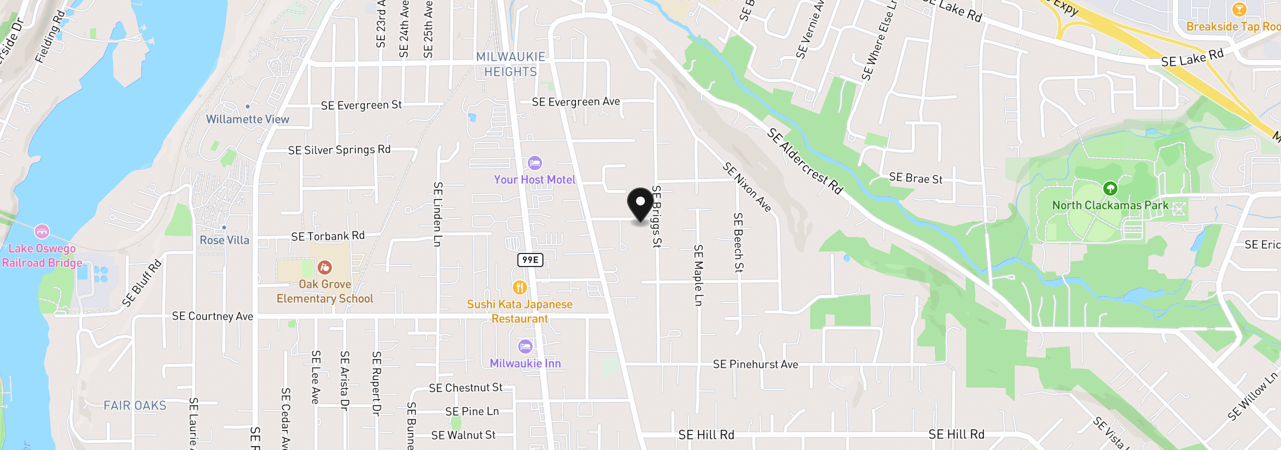 Map showing the location of 3396 SE Loeffelman Rd, Milwaukie, OR 97222
