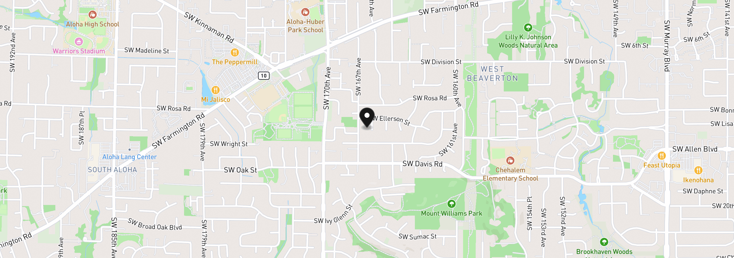 Map showing the location of 5855 SW 166th Ct, Beaverton, OR 97007