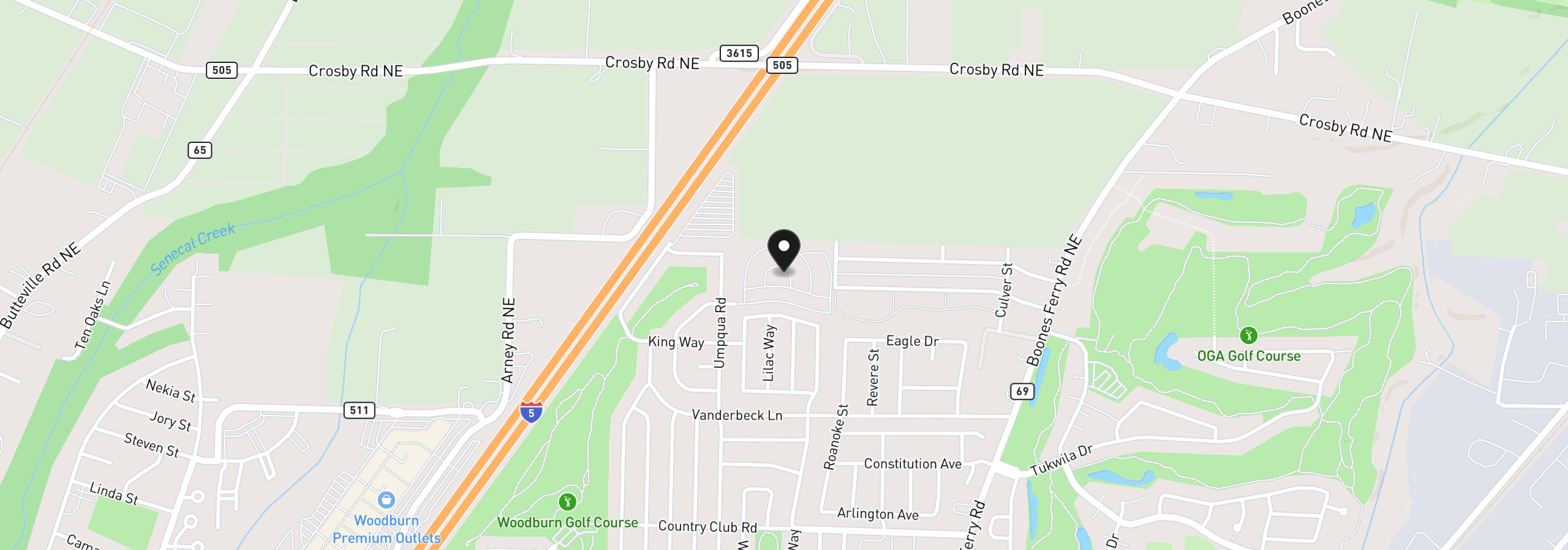 Map showing the location of 1999 Jansen Way 41, Woodburn, OR 97071