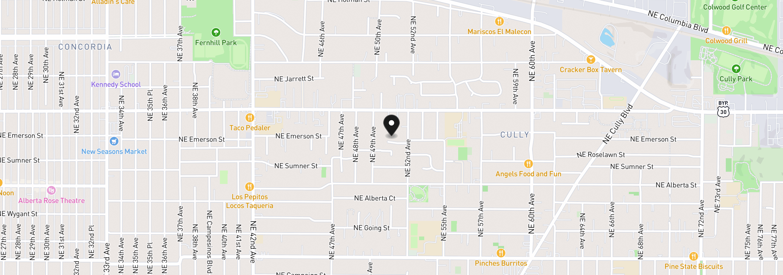 Map showing the location of 5017 NE Emerson Ct, Portland, OR 97218