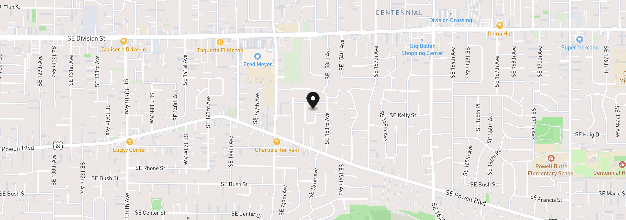 Map showing the location of 3133 SE 152nd Ave, Portland, OR 97236