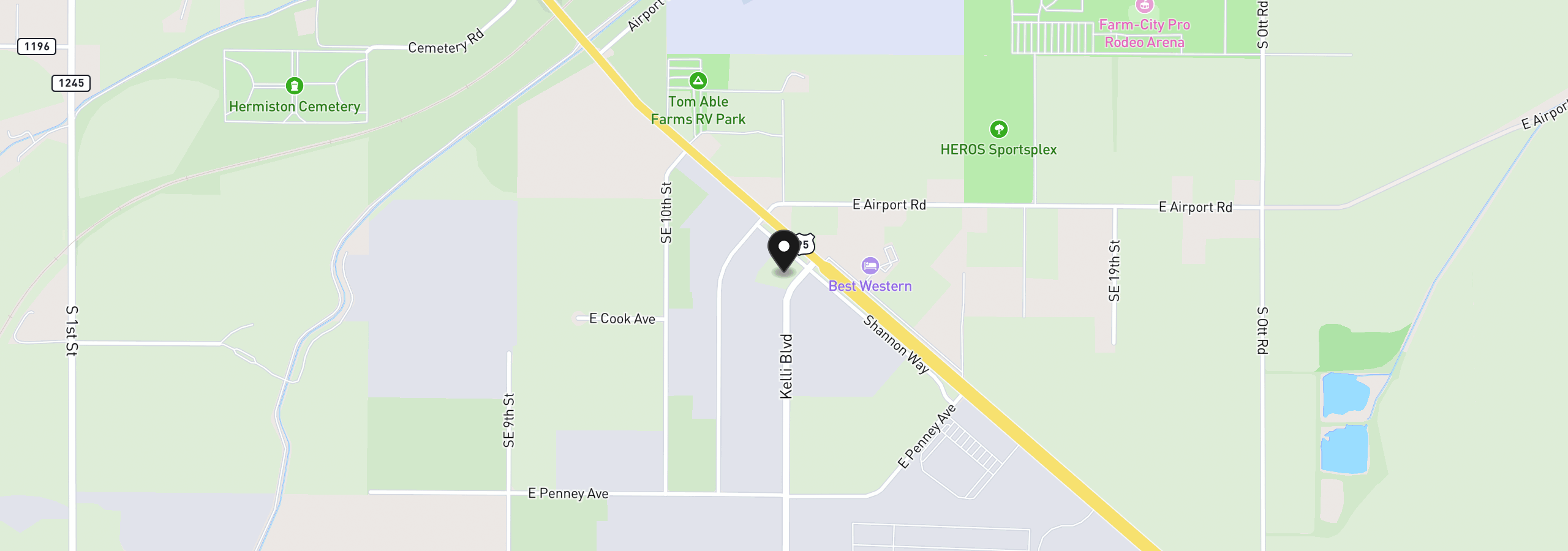 Map showing the location of Kelli Blvd, Hermiston, OR 97838