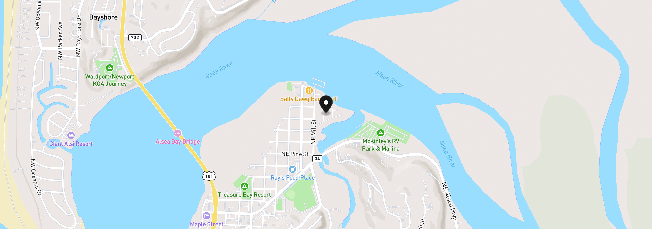 Map showing the location of 955 NE Mill C-18 St, Waldport, OR 97394