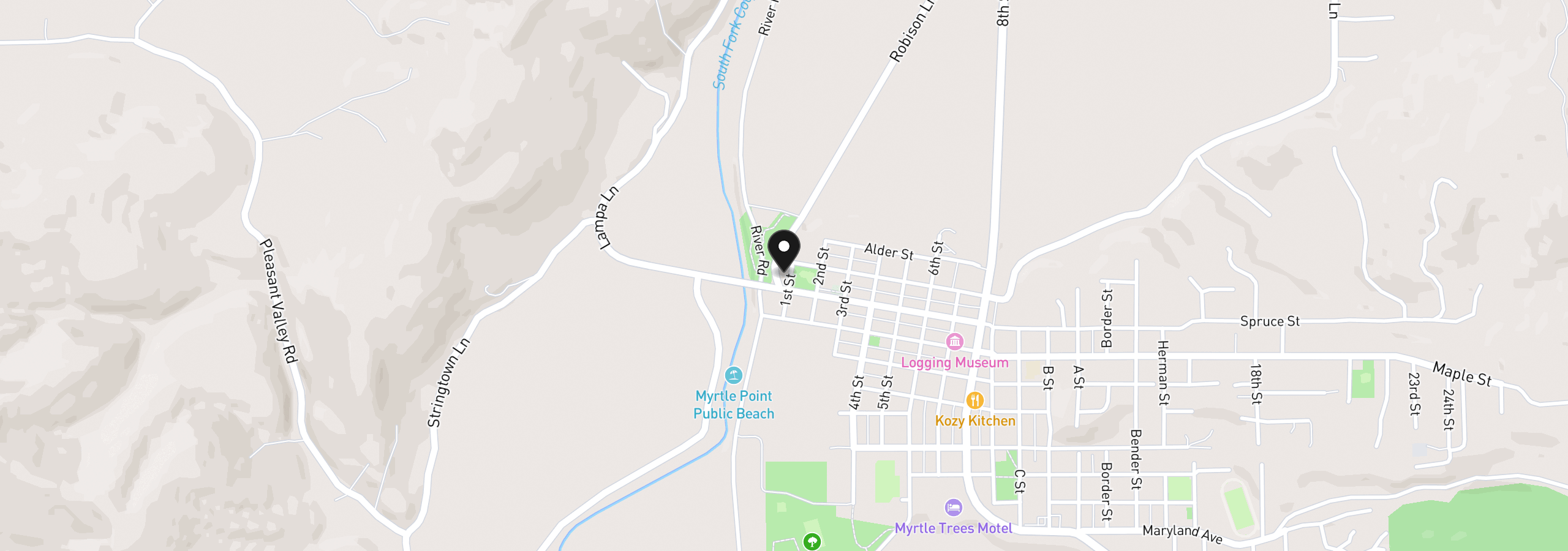 Map showing the location of 146 1st St, Myrtle Point, OR 97458