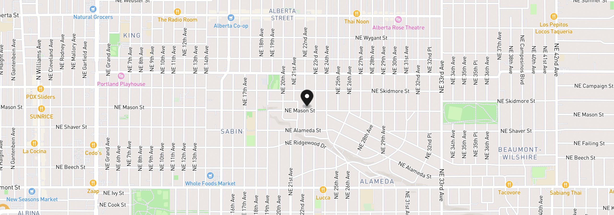 Map showing the location of 2205 NE Mason St, Portland, OR 97211