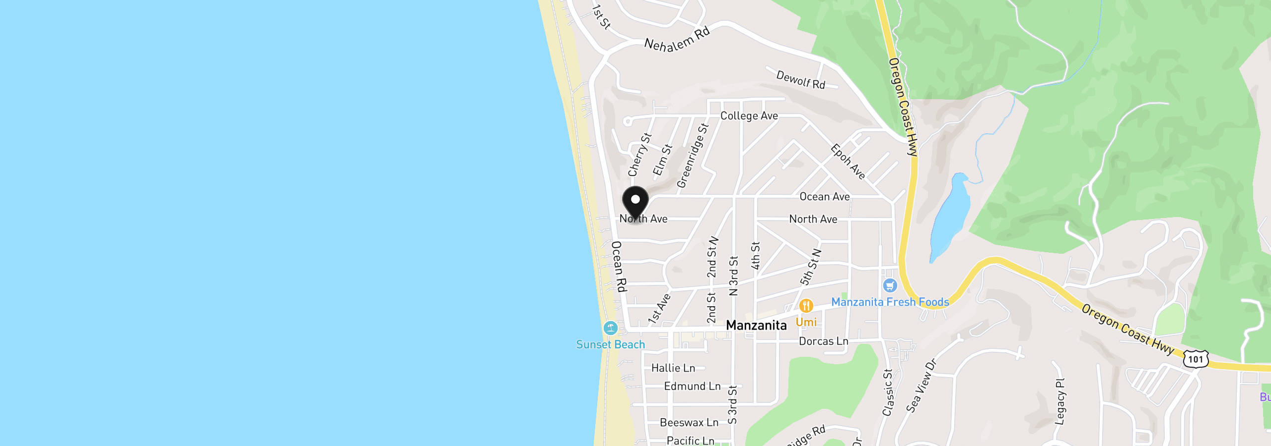 Map showing the location of 44 North Ave, Manzanita, OR 97130