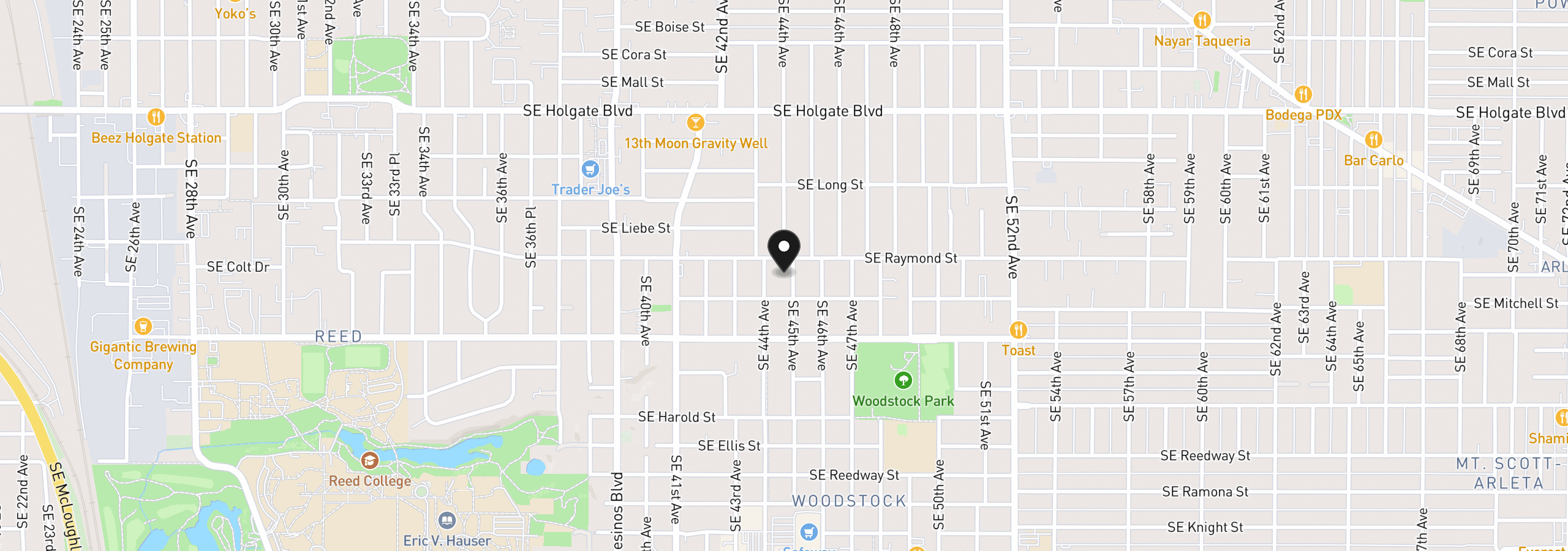 Map showing the location of 5017 SE 45th Ave, Portland, OR 97206