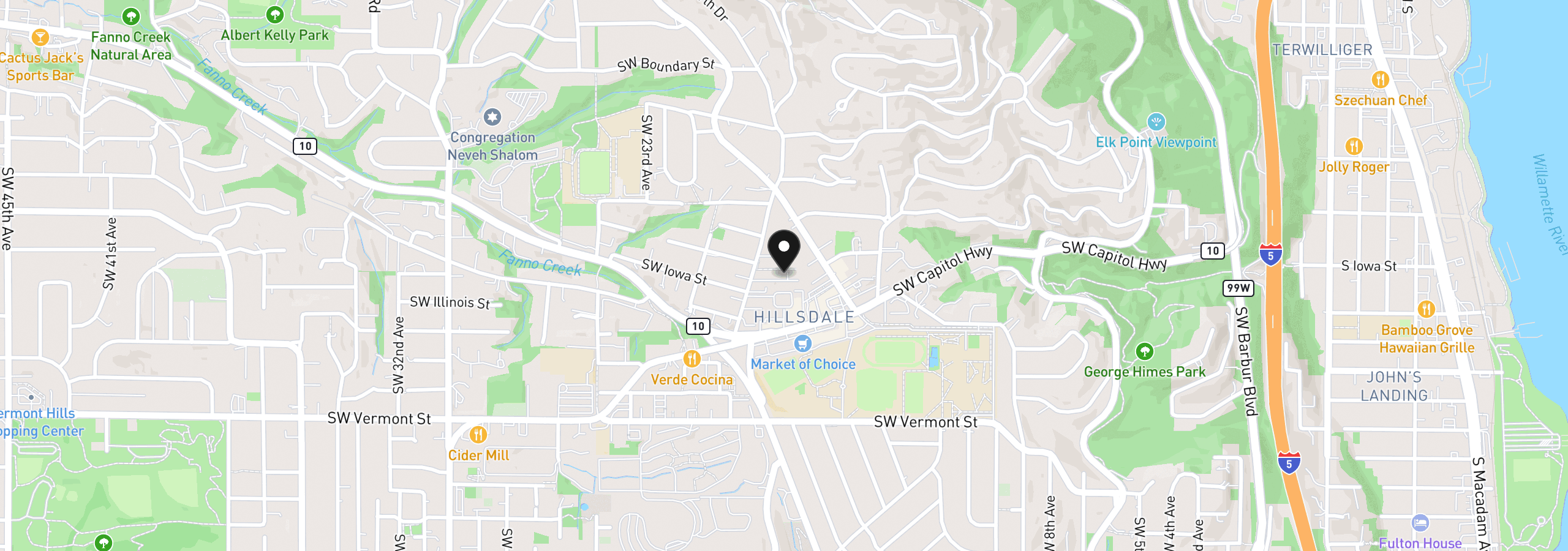 Map showing the location of 6024 SW 18th Dr, Portland, OR 97239