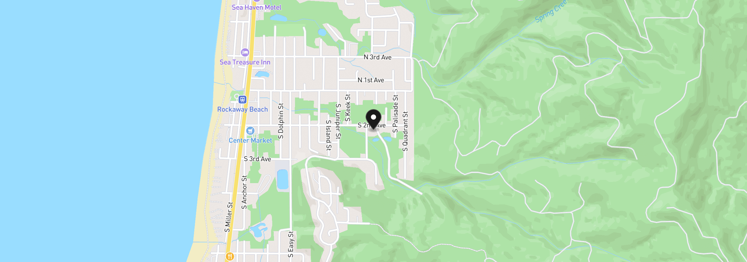 Map showing the location of 215 S Neptune St, Rockaway Beach, OR 97136