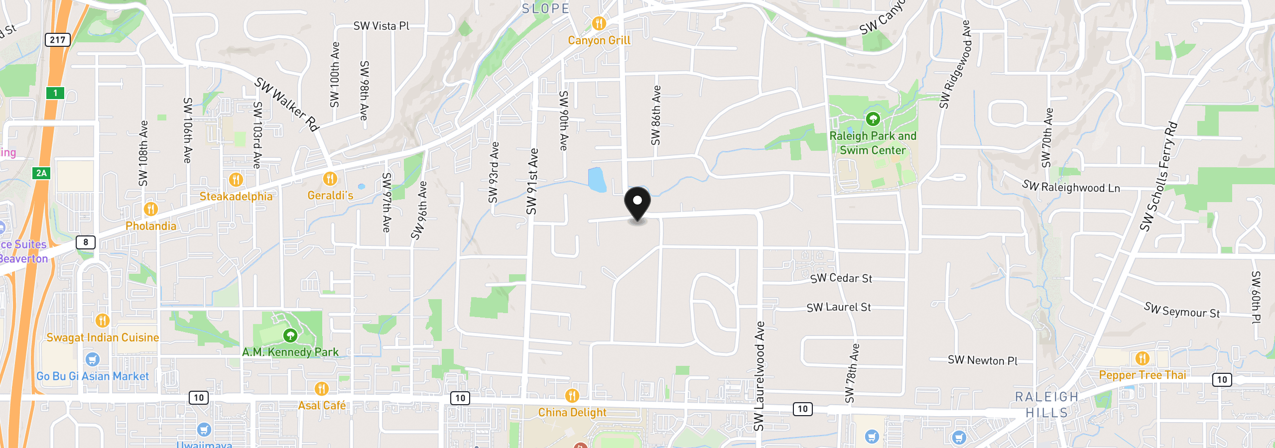 Map showing the location of 8700 SW Birchwood Rd, Portland, OR 97225