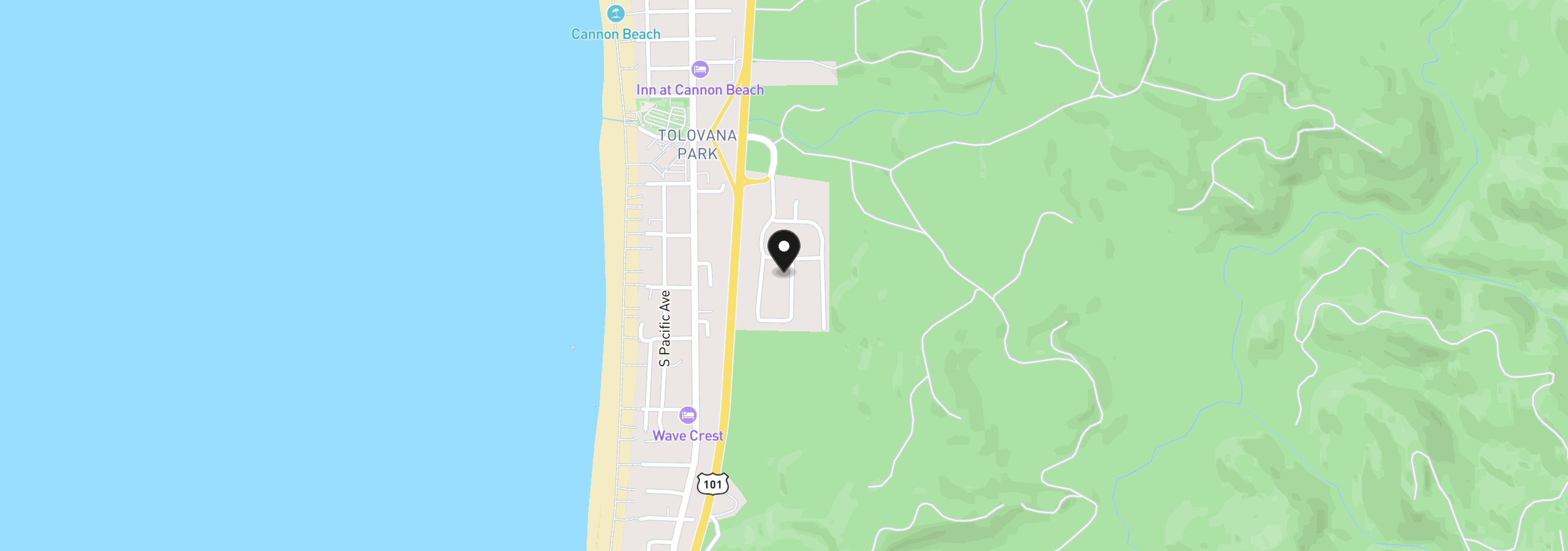 Map showing the location of 3732 Coho Pl, Cannon Beach, OR 97110