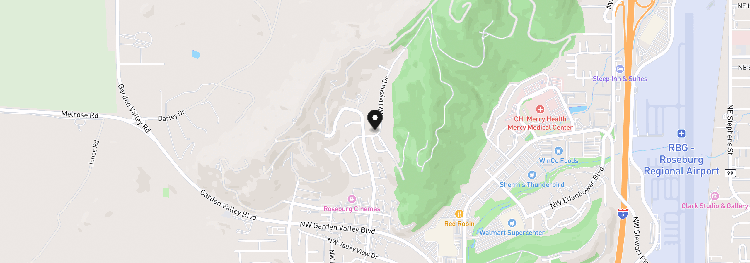 Map showing the location of 2712 NW Daysha Dr, Roseburg, OR 97471