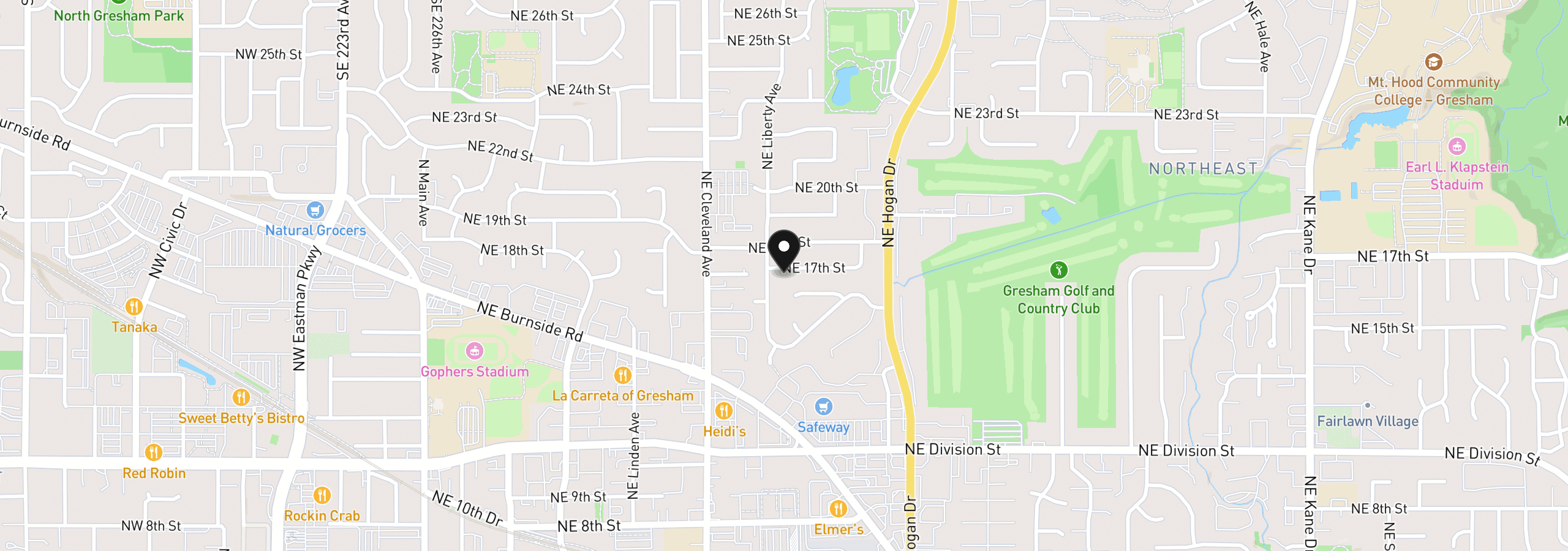 Map showing the location of 1320 NE 17th St, Gresham, OR 97030