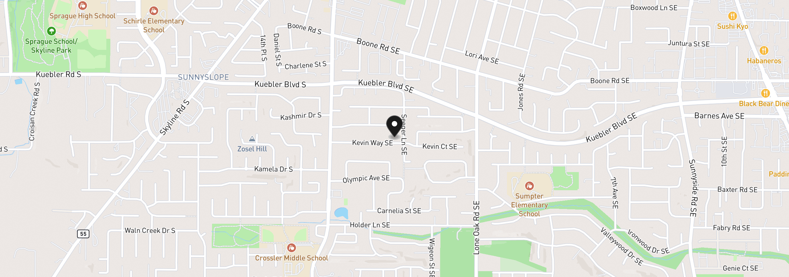 Map showing the location of 235 SE Kevin Way, Salem, OR 97306