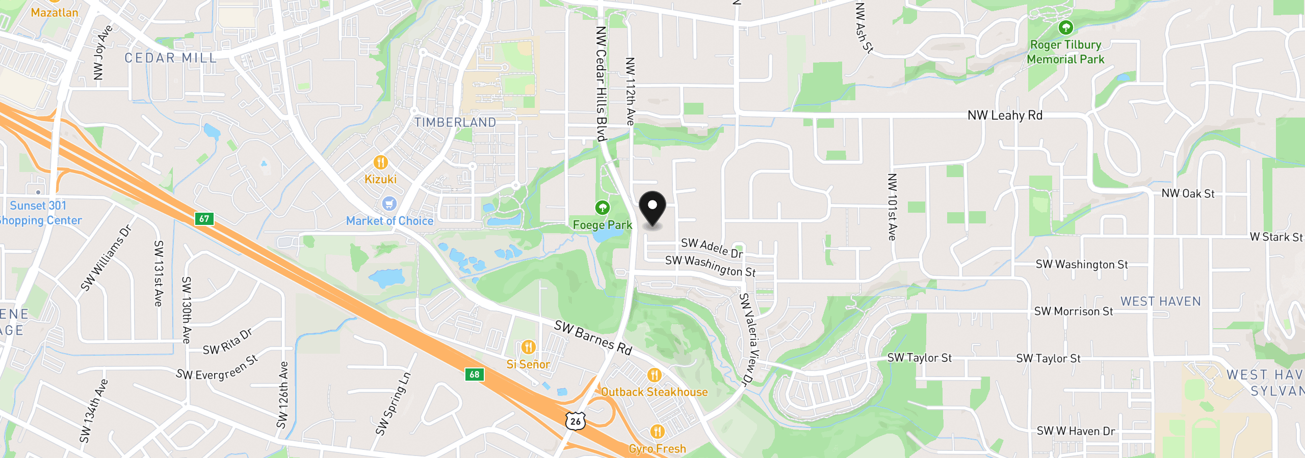 Map showing the location of 20 SW 111th Ter, Portland, OR 97225