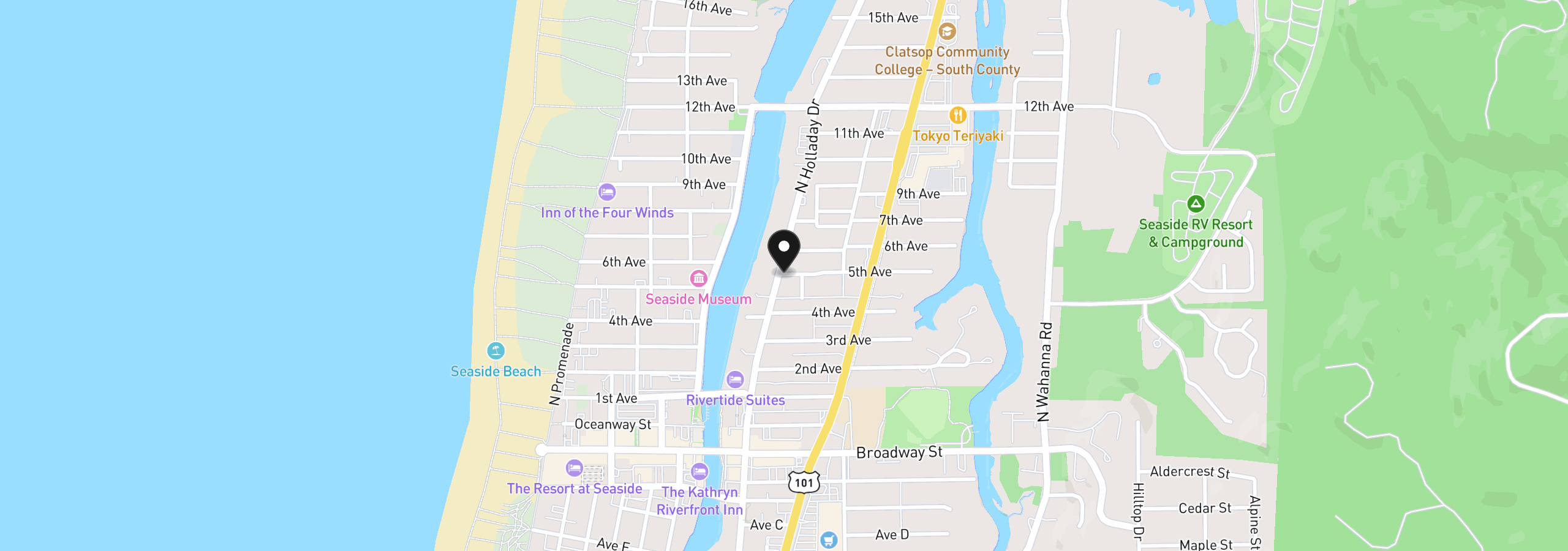 Map showing the location of 701 5th Ave, Gearhart, OR 97138