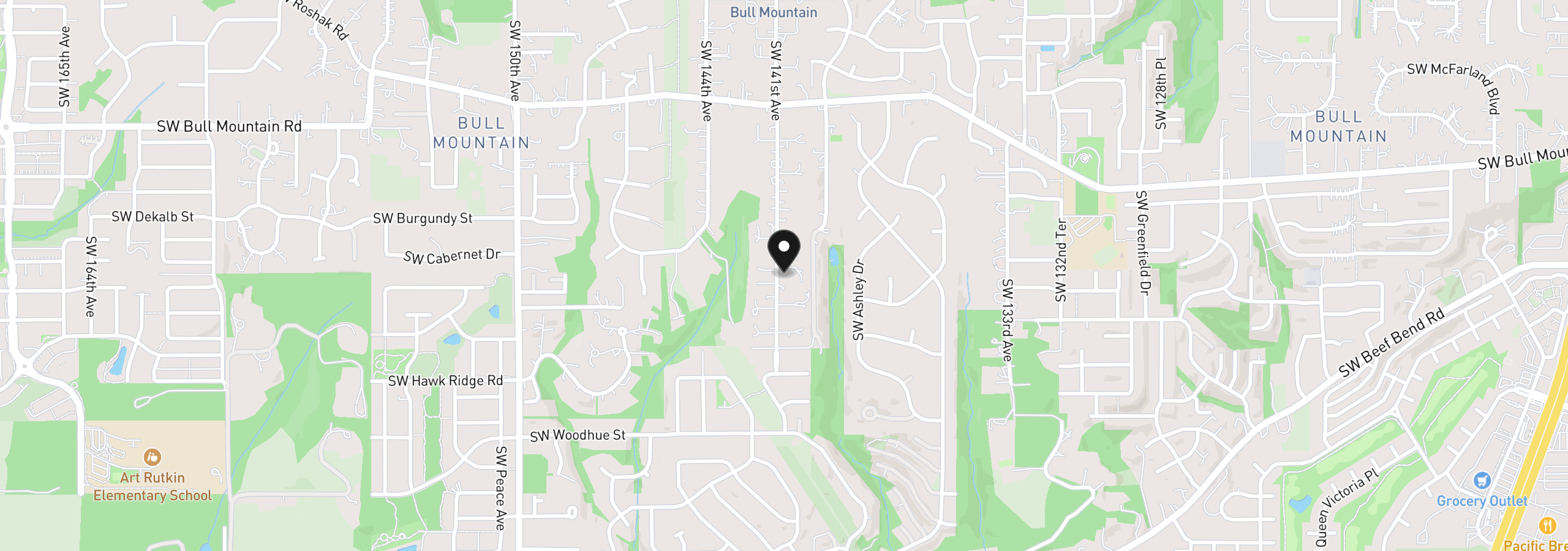 Map showing the location of 15016 SW 141st Ave, Tigard, OR 97224