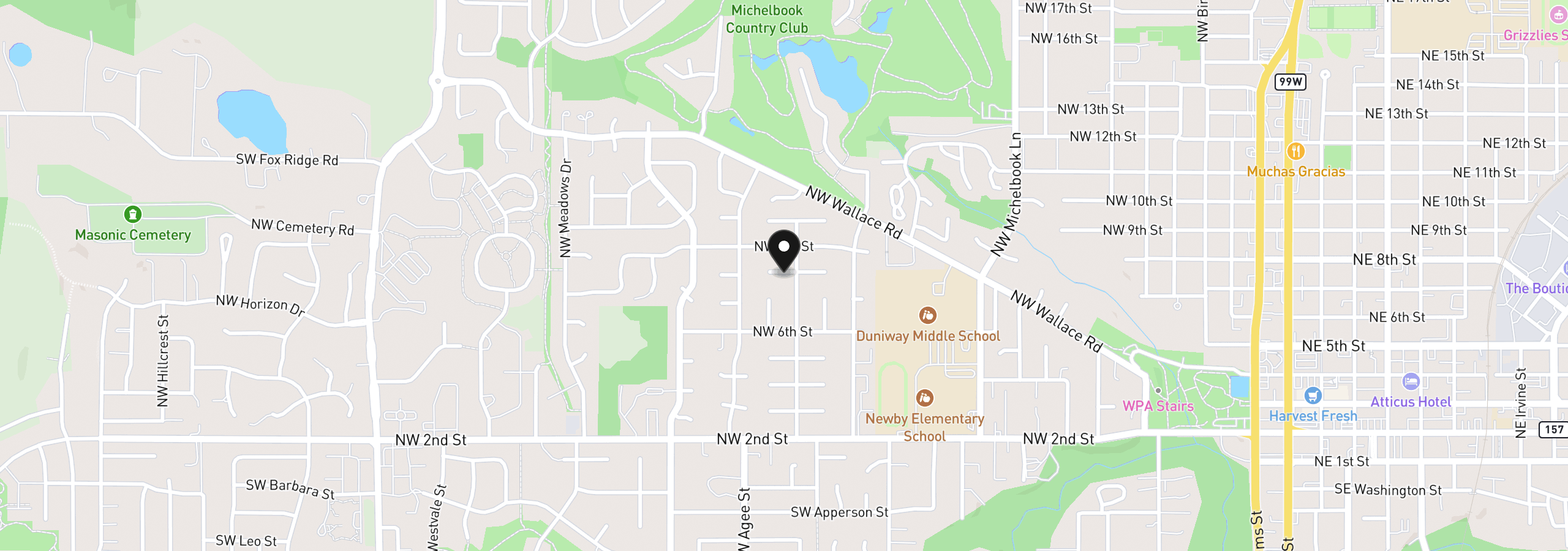 Map showing the location of 1512 NW 7th Ct, McMinnville, OR 97128