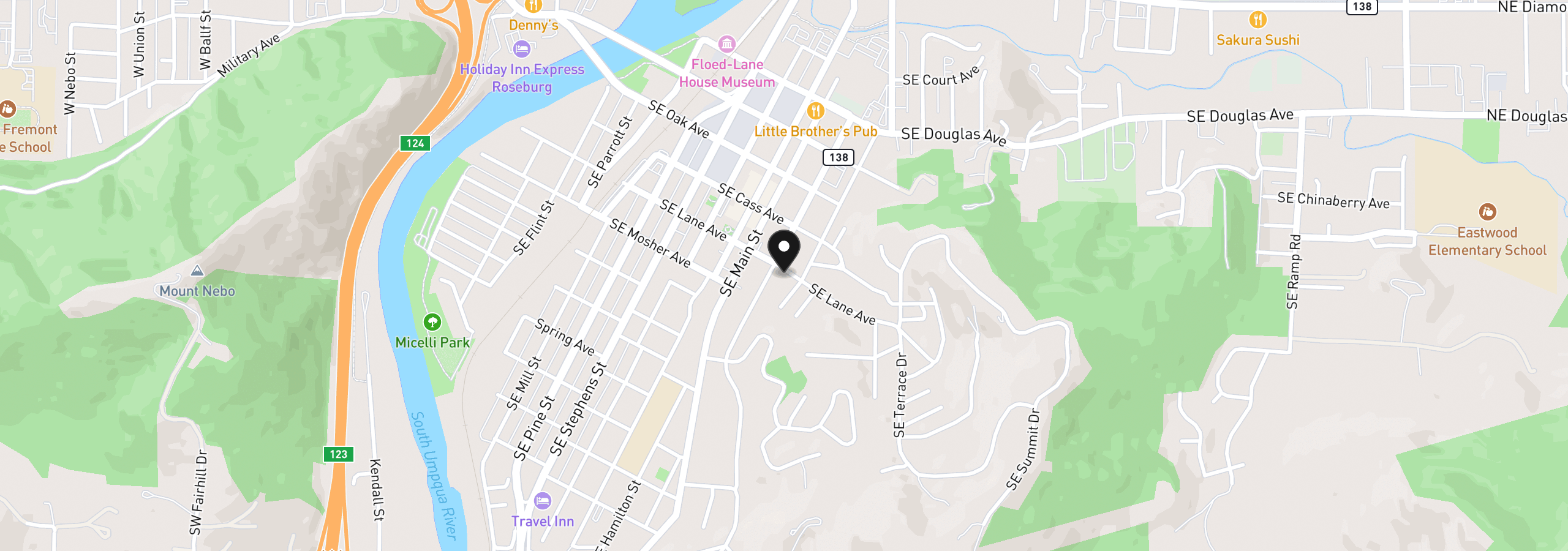 Map showing the location of 803 SE Kane St, Roseburg, OR 97470