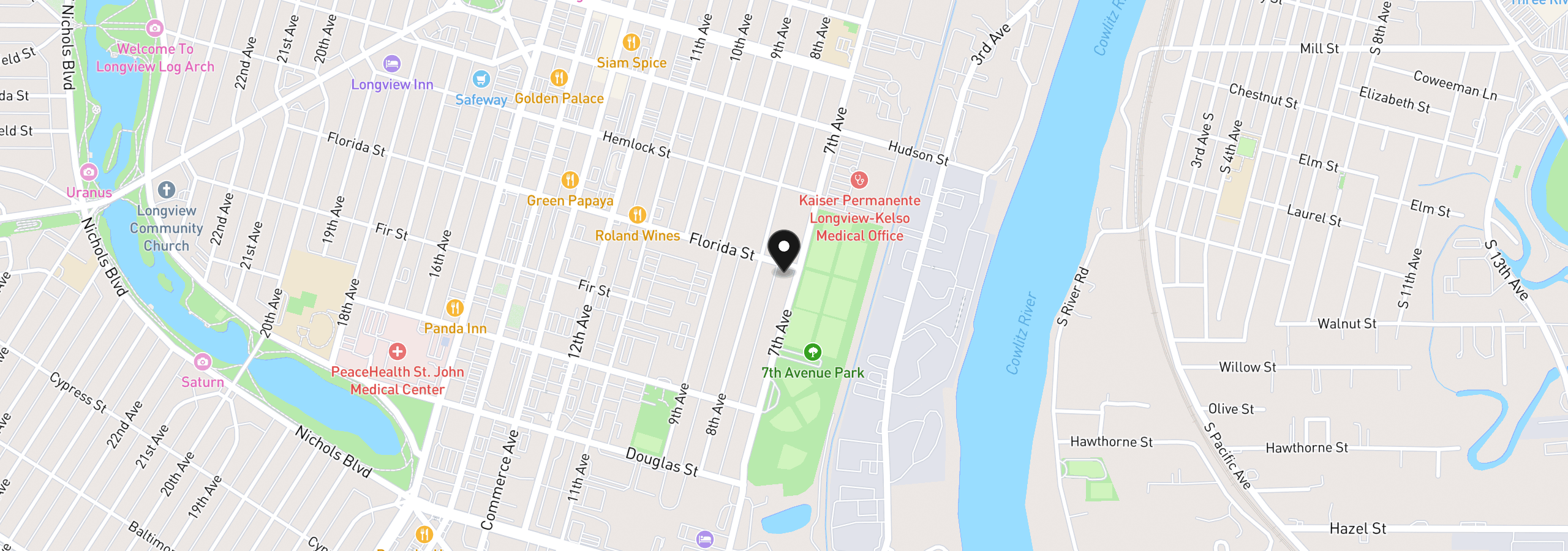 Map showing the location of 1065 7th Ave, Longview, Wa 98632