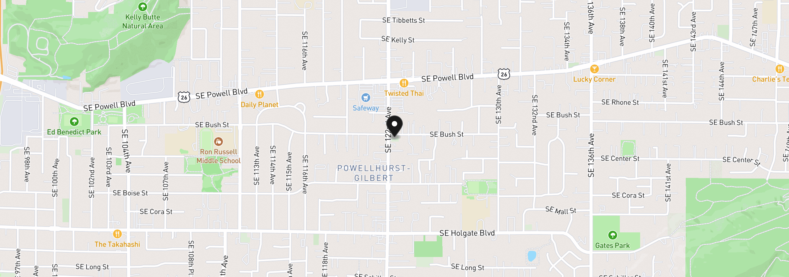Map showing the location of 3810 SE 122nd Ave, Portland, OR 97236