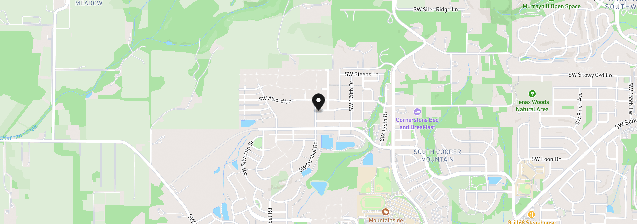 Map showing the location of 11876 SW Strobel Rd, Beaverton, OR 97007