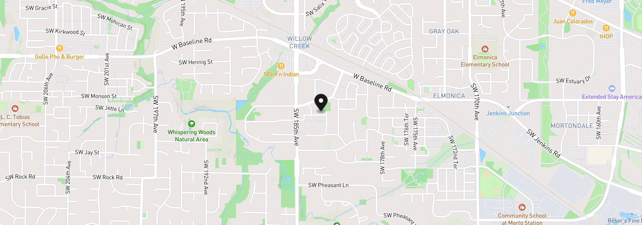 Map showing the location of 18267 SW Longacre St, Beaverton, OR 97003