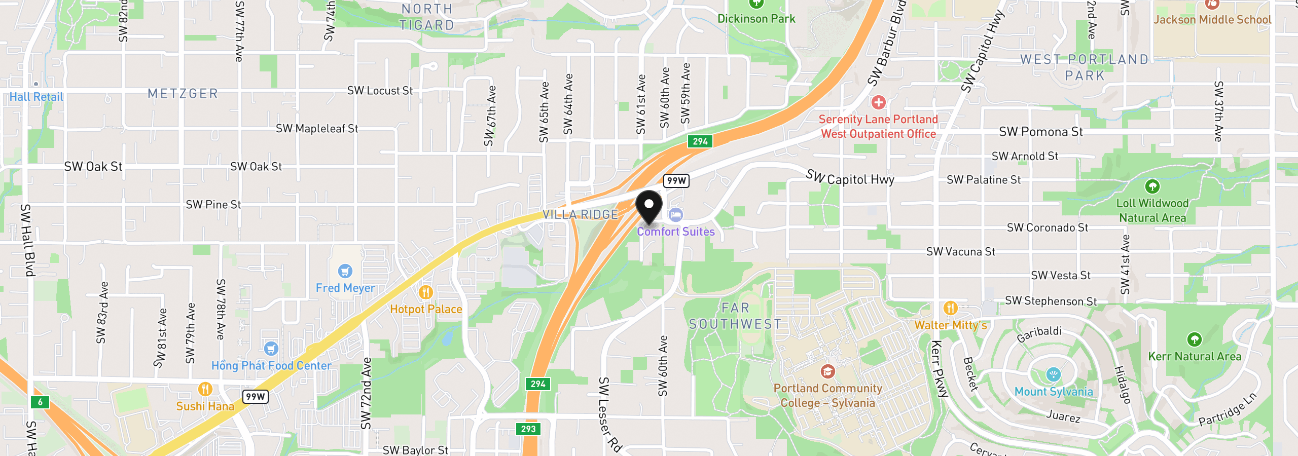 Map showing the location of 11450 SW Capitol Hwy, Portland, OR 97219