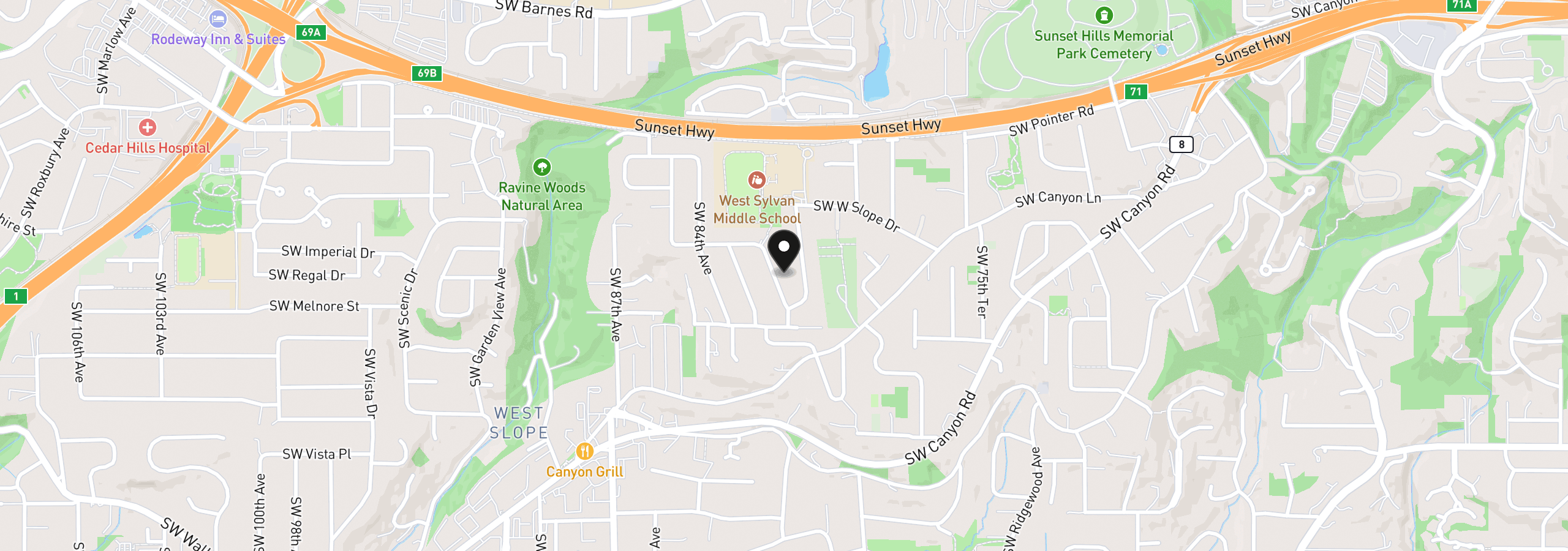 Map showing the location of 8155 SW Ernst Rd, Portland, OR 97225